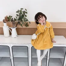 Новое поступление, Осень-зима, вельветовое платье принцессы с длинными рукавами для девочек, детское теплое флисовое платье, платья для девочек