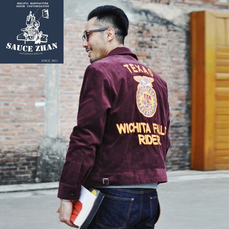 Saucezhan男性ジャケットベルベットジャケットカップルジャケットffaアメリカ農業協会ジャケットコーデュロイコート刺繍ジャケット