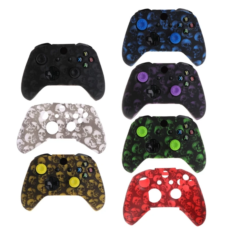 Skull Pattern Silicone Gamepad Cover+2 Joystick Caps For XBox One X S Controller пабг джостики чехол для джойстика джоки 조이스틱