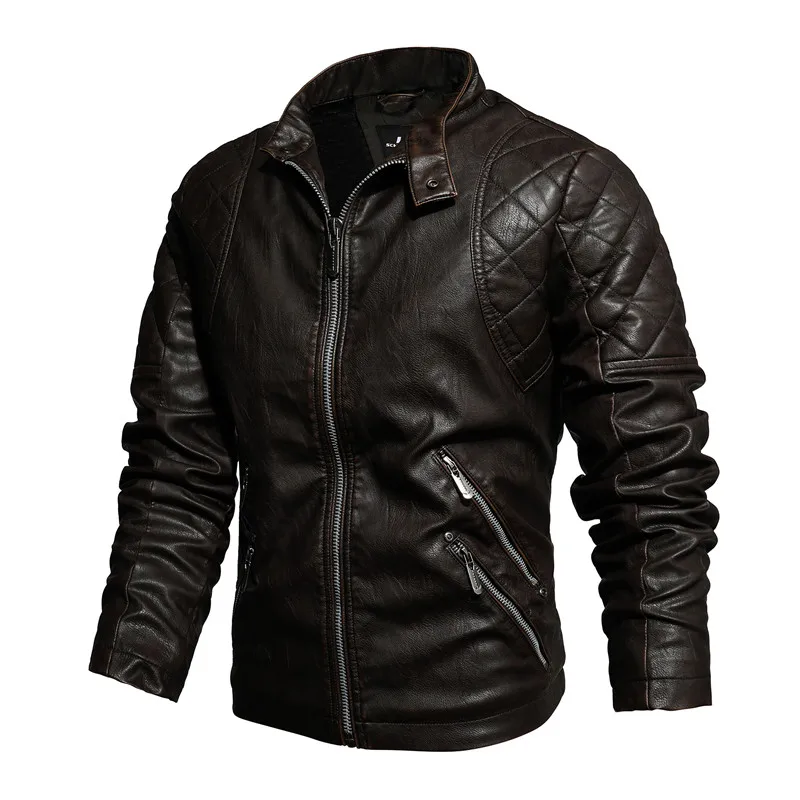 

Winter Warm Fleece Men's Jacket Black Khaki Brown Leather Jacket Mens Outwear Faux Fur Coat Motorcycle PU Jacket Man Plus Size