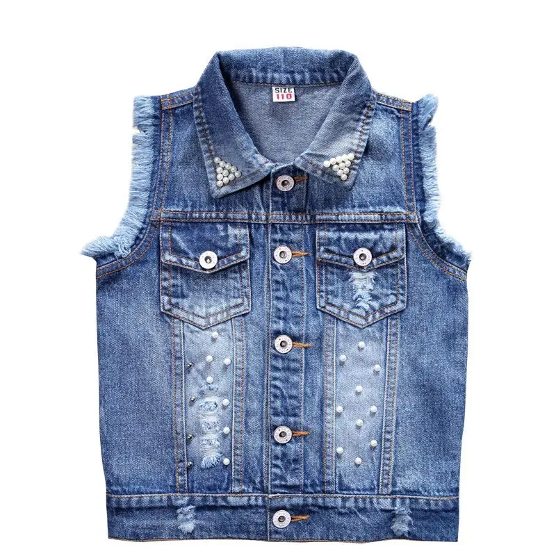 Girls Children Clothing Beading Korean Cowboy Denim Vest Waistcoat