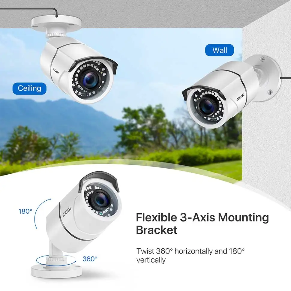 ZOSI 2.0mp 1080P Full HD Surveillance Cameras 4 in1 TVI/CVI/AHD/CVBS strong Infrared Outdoor/Indoor CCTV Security Camera 2MP surveillance camera