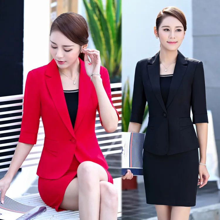 Half Sleeve Formal Uniform Styles Blazers Suits 2 Pieces Tops and Skirt for Ladies Office Work Wear Business Blazer Sets Clothes