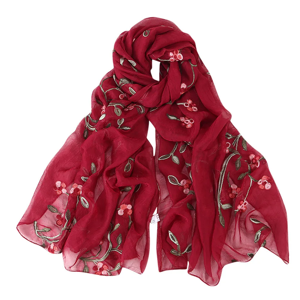 Женский шифоновый шарф с вышитым цветком в виде цветка десять милей, мусульманский шарф, Женский шифоновый плащ с капюшоном, шарф, бандана50 - Цвет: As shown