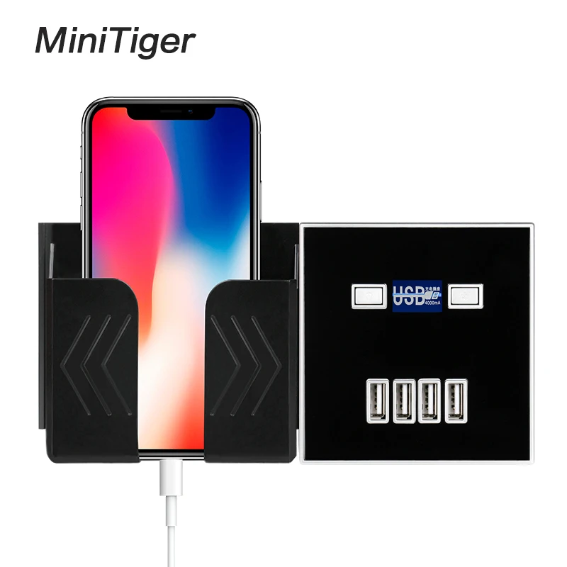 

Minitiger Black 4-PORT USB Port 4A Wall Charger Adapter EU Plug Socket Power Outlet Panel Electric Wall Charger Adapter Charging