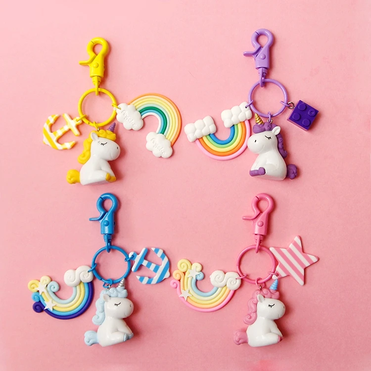 

Fancy&Fantasy Rainbow PVC Animal Unicorn Keychain for Men Women Key Chain Phone Key Chain Porte Clef keyring Bag Decoration