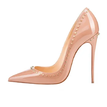 

2019 spring new ultra high heel stiletto women's shoes pointed shallow mouth single shoes rivet fashion large size women's shoes