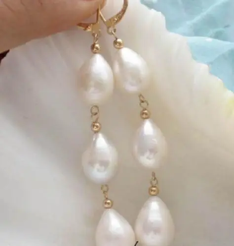 

PERFECT A PAIR 10-13MM SOUTH SEA WHITE NATURAL PEARL EARRING 14k/20 GOLD HOOK