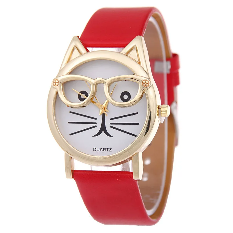

Cool Women's Cartoon Watch Glasses Cat Belt Watch Non-Logo Fashion Simple Quartz Leisure Table
