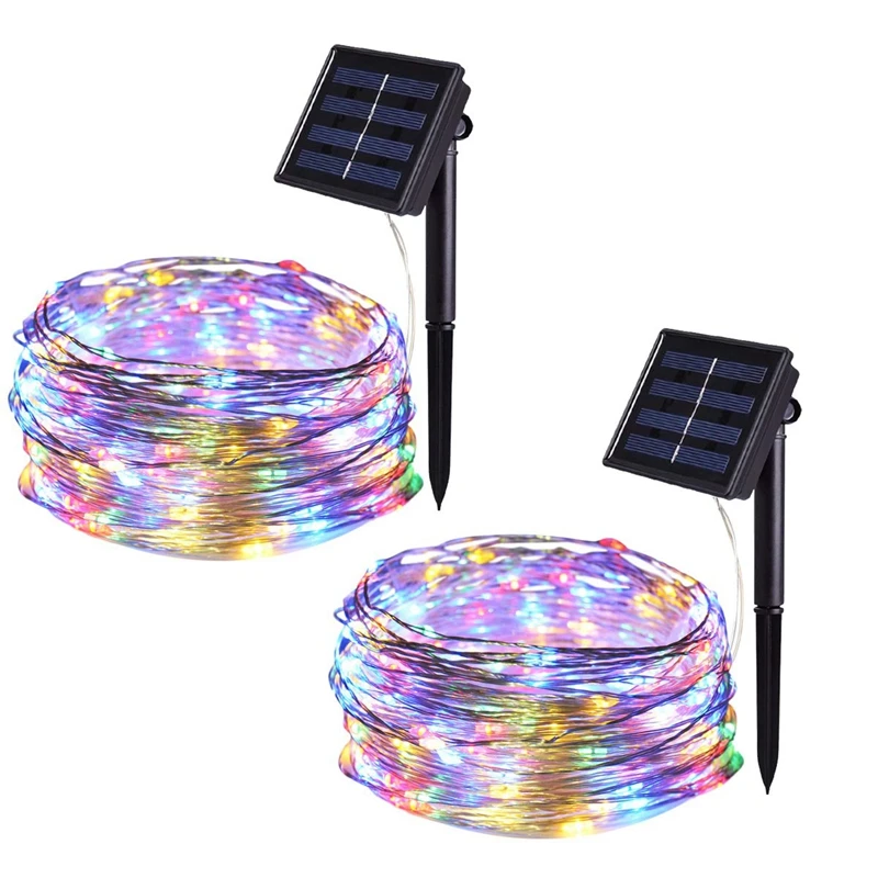 

Promotion! 2 Pcs Solar String Lights Outdoor 100 LED Waterproof Fairy String Decorative Copper Wire Lights for Wedding Patio Bed