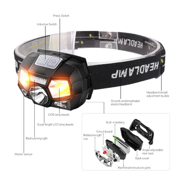 

Super Bright Headlamp 7000 LM LED Motion Sensor Hard Hat Head Lamp Powerful Headlight USB Rechargeable Waterproof Flashlight