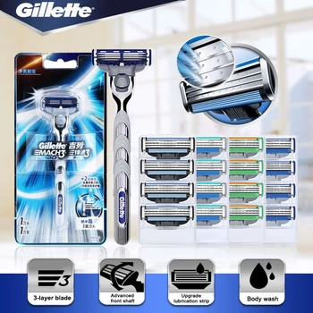 

Gillette Mach 3 Turbo Safety Razor Case Face Shaver For Men Shaving Machine Kit Shave Cassettes With Replacement Blades Shavette