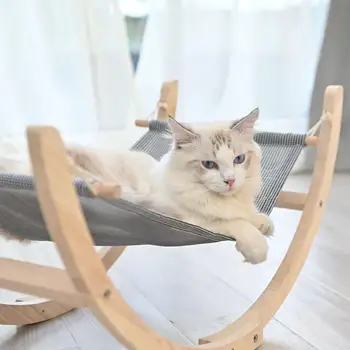 

Pet Dog Cats Wooden Hammock Swing Soft Comfortable Sleeping Mat Cushion Durable Rocking Hanging Bed Pet Supplies