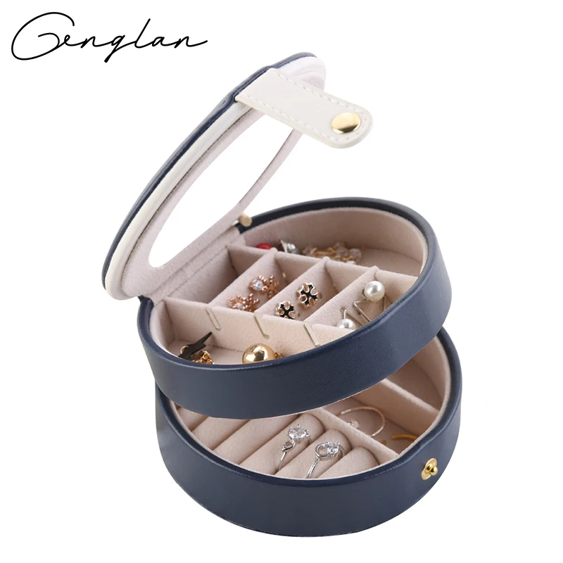 

Universal Jewelry Box Three floors Leather Button Portable Storage Case Display Earrings 11*11*5.8 cm  Jewelry Organizer