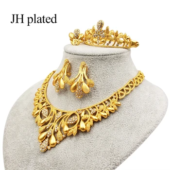 

JHplated women fashion Necklace Earrings Ring Bangle Gold Color Jewelry sets Ethiopia wedding Gifts Turks Africa madam sets