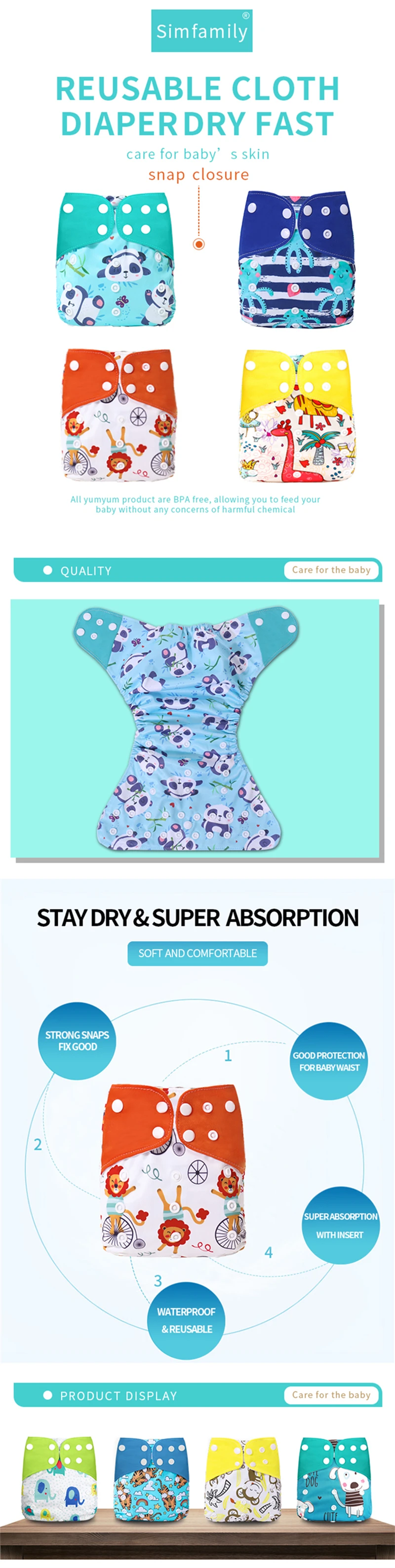 [simfamily]12pcs/set Washable Cloth Diaper Cover Adjustable Nappy Reusable Cloth Diapers Available 0-3years 3-15kg baby