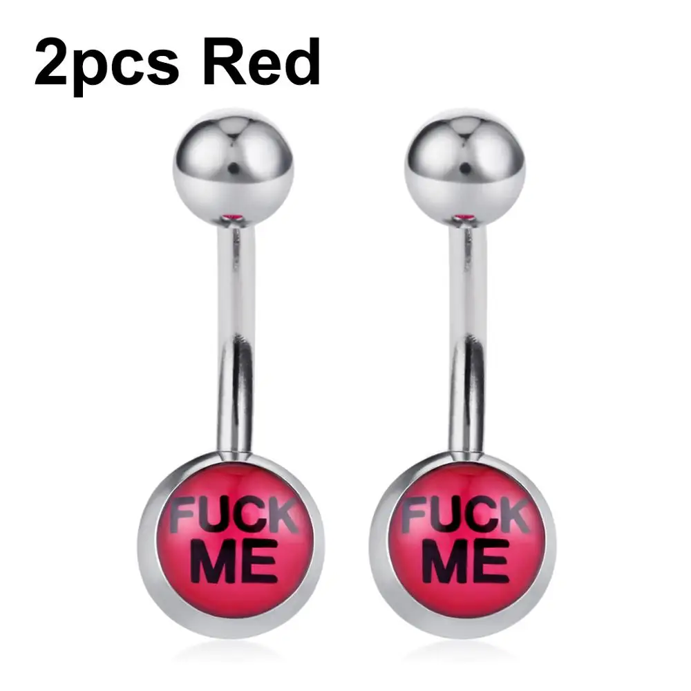 2pcs red F M Женские сексуальные кольца для пупка с логотипом для девушек, пирсинг для пупка из нержавеющей стали, пирсинг для пупка, не выцветает, аксессуары для украшения тела - Окраска металла: 2pcs red F M