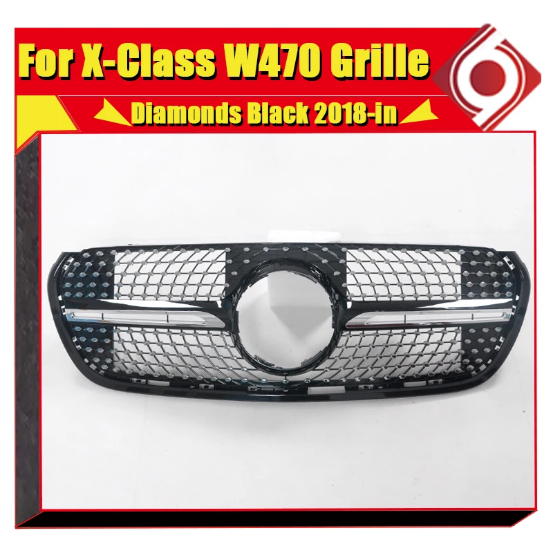 Передняя решетка с бриллиантами подходит для MercedesMB X Class W470 grill-in Look bumper Grills ABS черный без камеры и без знака