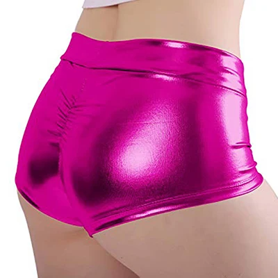 rose red SPEERISE женские блестящие металлические сексуальные шорты для танцев, нейлон, лайкра, спандекс, джаз, черные, Золотые шорты для фитнеса, низкая талия, обтягивающие шорты - Цвет: rose red