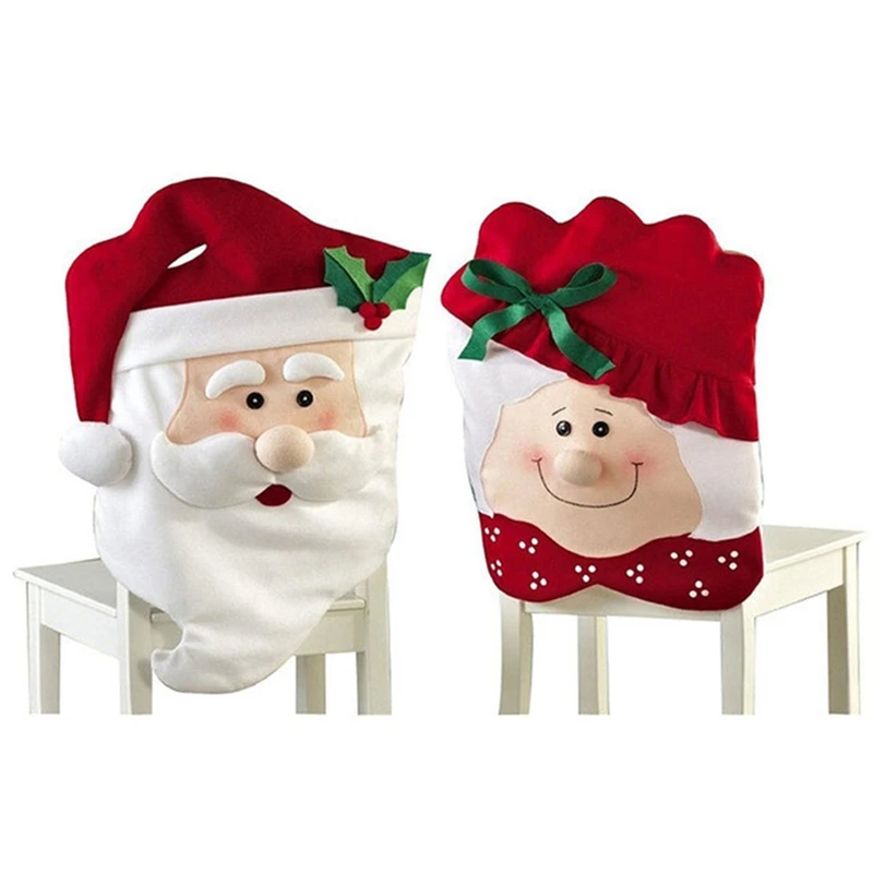 2Pcs/Set Xmas Mr and Mrs Santa Claus Kitchen Dining Dinner Table Chair Back Cover Christmas Decorations for Home