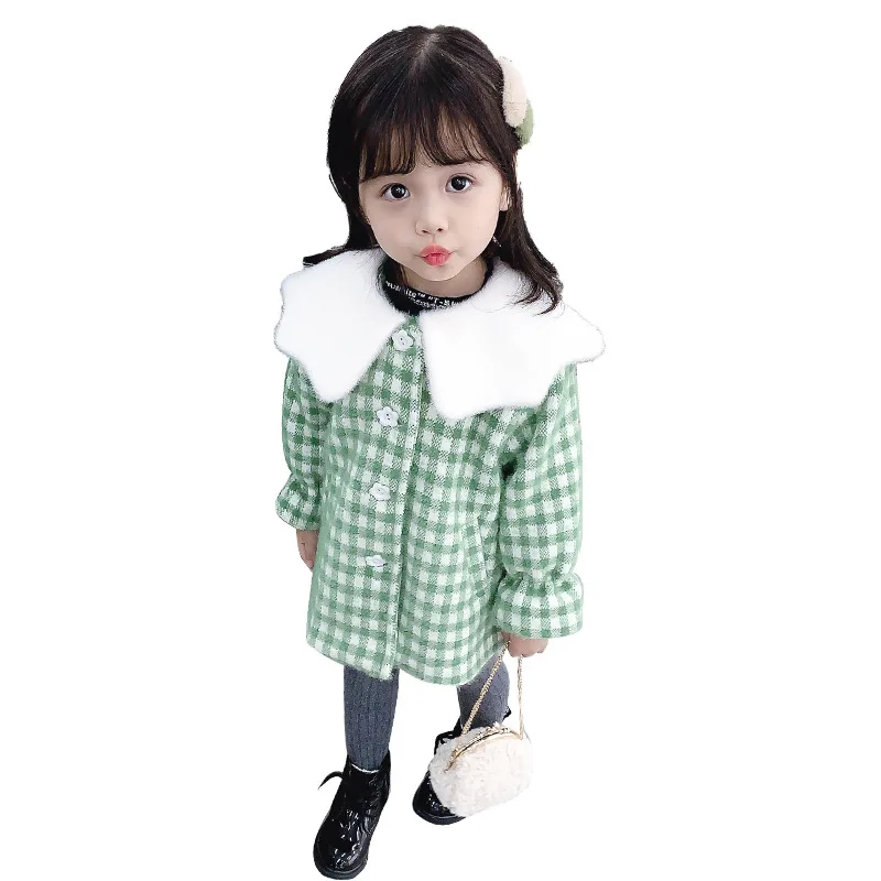 

Autumn and winter 2019 new middle and long fashionable Korean single breasted wave collar Plaid overcoat