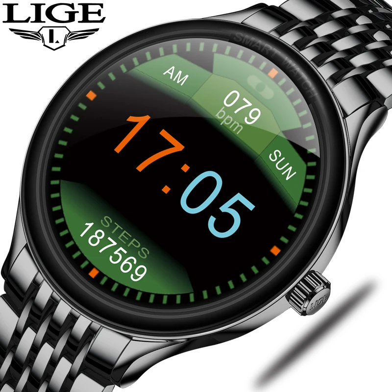 

LIGE New Smart Watch Men Heart Rate Blood Oxygen Message Reminder Waterproof Sport Full Touch Screen stainless steel smartwatch