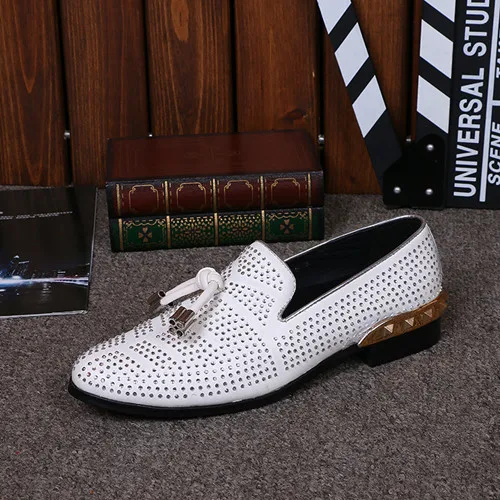 Mocassin homme/Красная Блестящая Мужская Свадебная обувь с кристаллами; офисные туфли-оксфорды для мужчин; туфли с кисточками на плоской подошве; Итальянская обувь с золотым стальным носком для мужчин - Цвет: as picture4