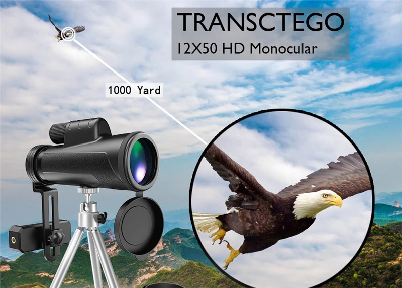 Монокулярный телескоп 12X50 HD высокой мощности Bak4 призма Монокуляр IPX-7 заполненный азотом водонепроницаемый ударопрочный телескоп для охоты