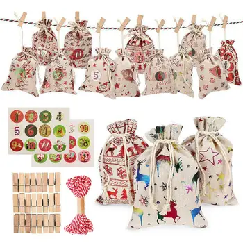 

Christmas Advent Calendar Countdown Bag Merry Christmas Decor for Home 2020 Christmas Tree Ornaments Xmas Gifts New Year 2021