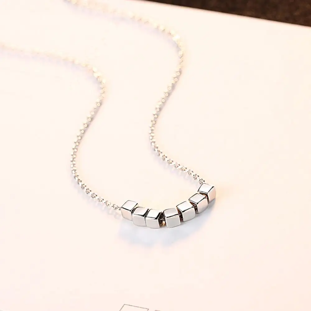 Gem& Time 925 пробы Серебряное квадратное ожерелье с подвеской из бисера для женщин цельное серебряное квадратное колье свадебное ювелирное изделие SN0055
