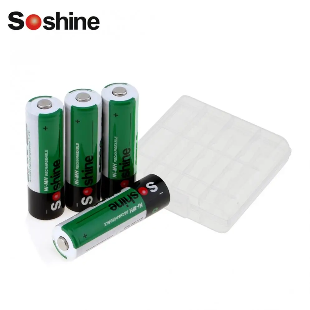 Soshine 4pcs Ni MH 1.2V AA 2700mAh Rechargeable Batteries +Portable