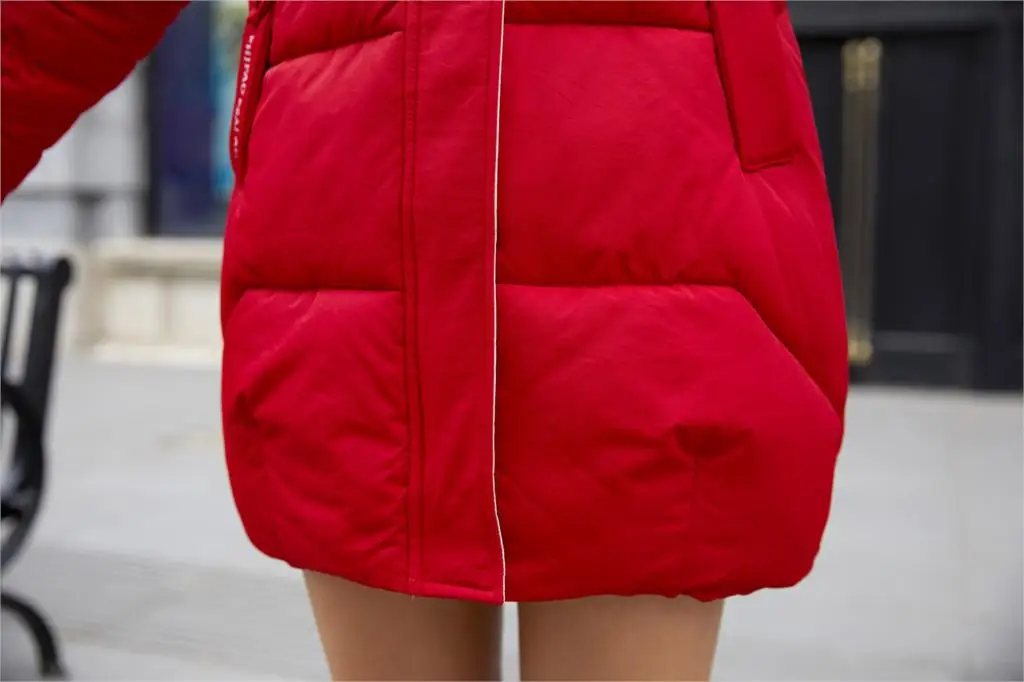 Новинка, длинный пуховик с капюшоном и хлопковой подкладкой, женская зимняя куртка, женское тонкое красное черное пуховое пальто