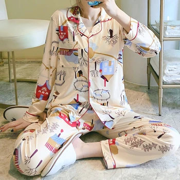 

Plus Size Cotton Long Sleeve Pajama Sets for Women 2020 Autumn Sleepwear Suit Loungewear Homewear Pijama Mujer Home Clothes