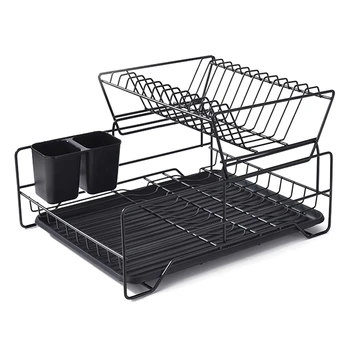

Kitchen Put Dish Rack Double-Layer Plate Cup Finishing Drain Rack Basket Hanging Tableware Storage Rack 2 Tier Kitchen Drying Ra