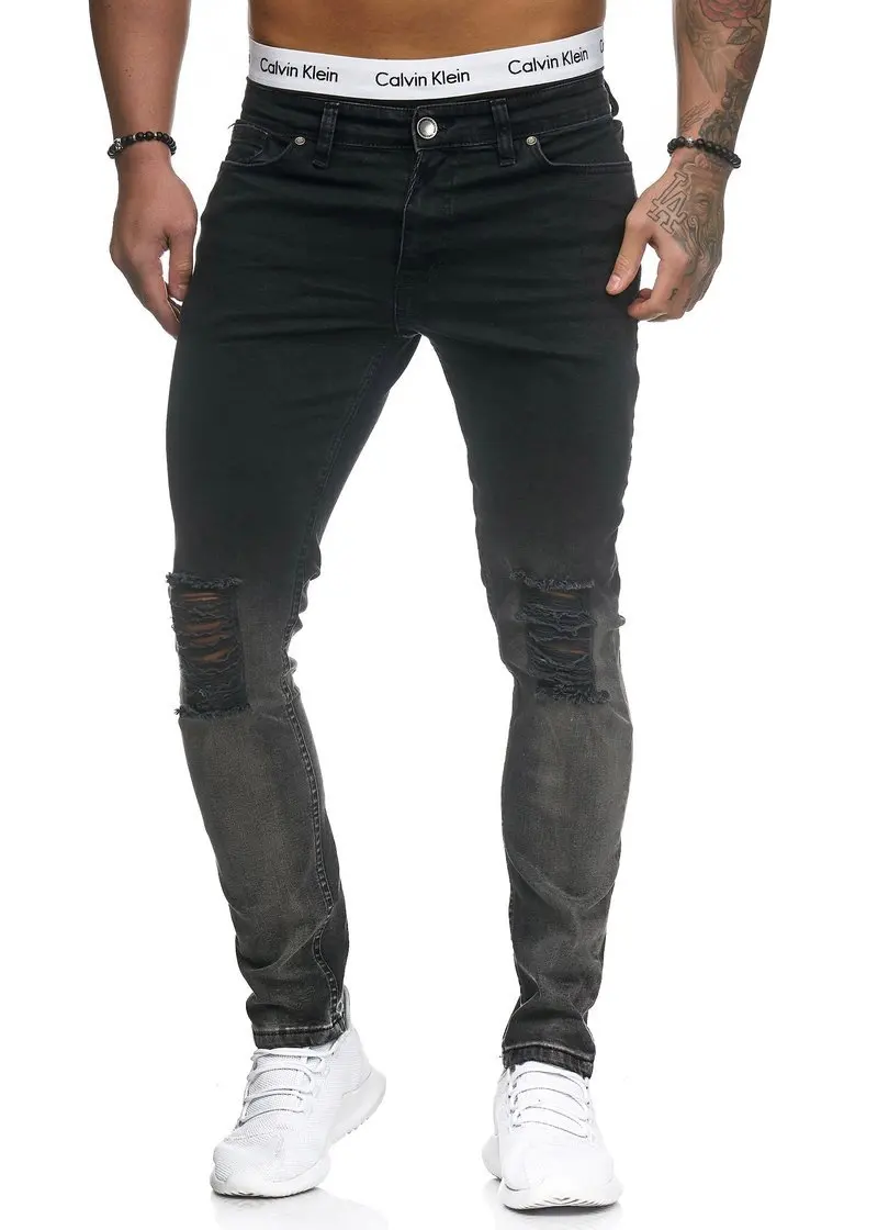 Рваные джинсы для мужчин ковбойский стиль Modis Slim Fit джинсы в стиле стрит Hombre обтягивающие джинсы Noir хип хоп отверстие повседневные брюки