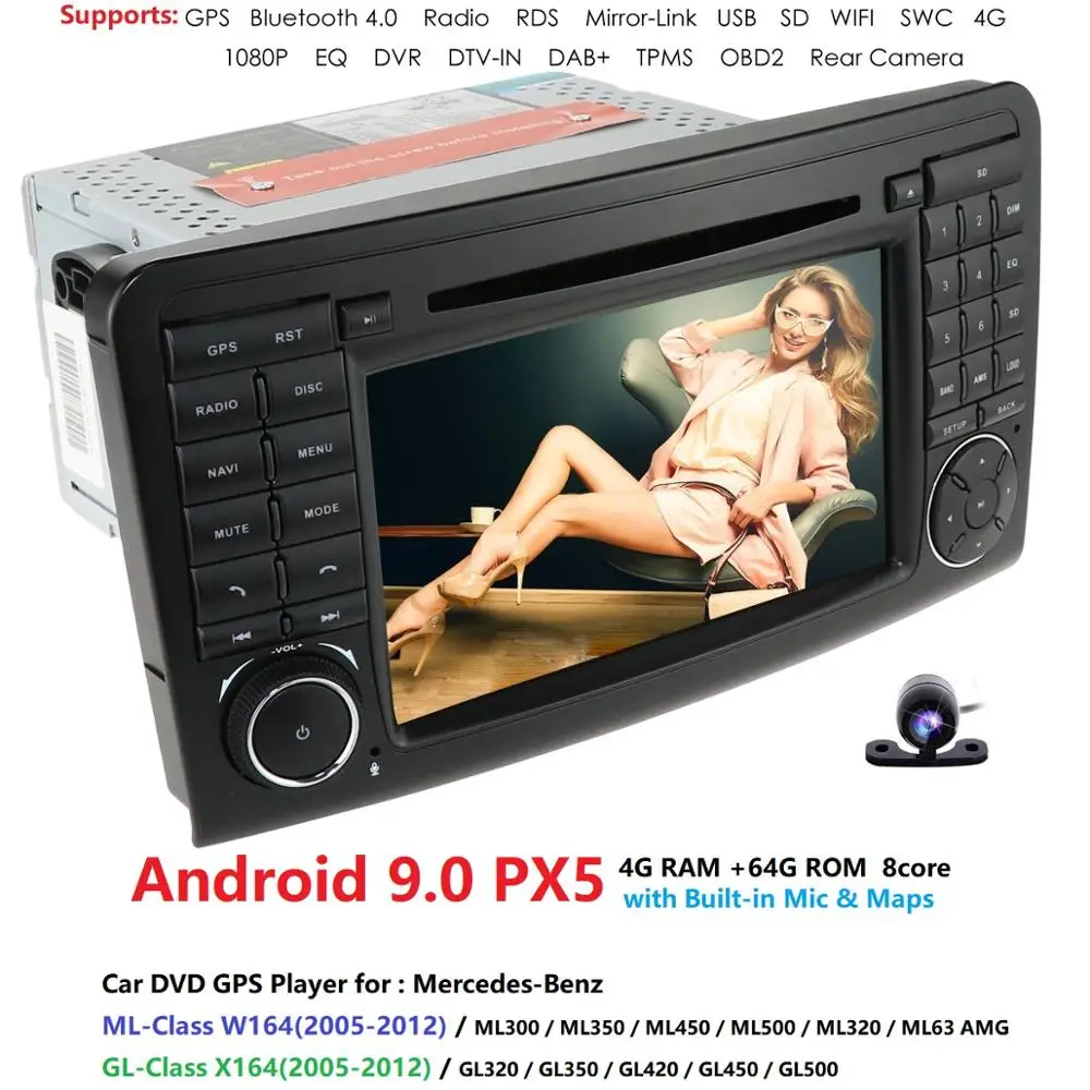 2Din " Android 9,0 Восьмиядерный dvd-плеер для автомобиля Mercedes/Benz/ML/GL Класс W164 ML350 ML500 GL320 DSP ips RDS Wi-Fi 4G DAB Canbus