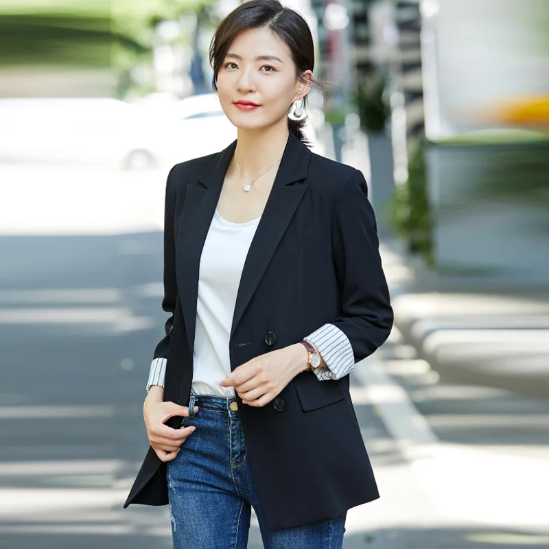 

2019 Spring And Autumn New Style Korean-style Solid Color Online Celebrity Small Suit Coat Women's Long-Sleeve Suit Wear Black A