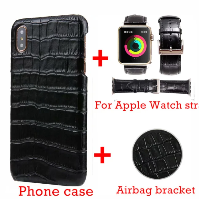 Чехол из натуральной кожи с крокодиловым узором в стиле ретро для iPhone x, xr, xs, max, 6s, 7, 8 plus, AirPods, ремешок для часов, задняя крышка, чехол - Цвет: balck B