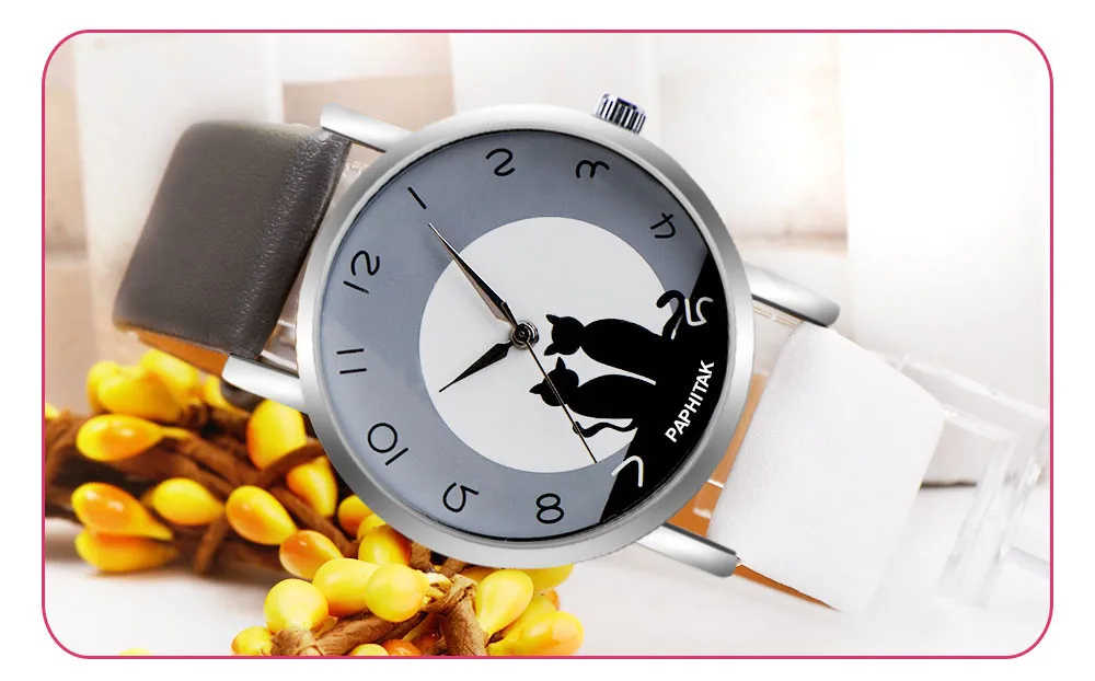 

Watch Women Pretty Cute Cat Pattern Womens Cat Faux Leather Analog Quartz Watch relogio feminino zegarek damski часы женские
