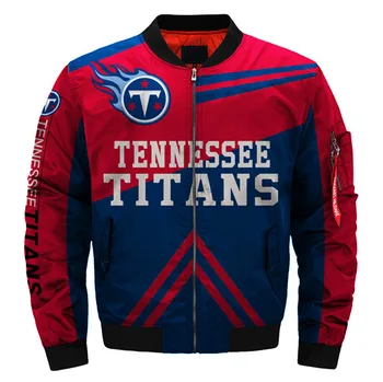 

3D Printed football bomber jacket Casual Men's Outdoor Tennessee Thick Coat Homme Stand Collar Titans Zipper Clothes