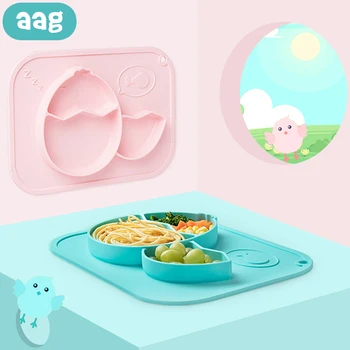

AAG Foldable Portable Baby Silicone Plates With Suction Cup Cartoon Children Dishes Feeding Stuff Baby Plate Bowl Kids Tableware
