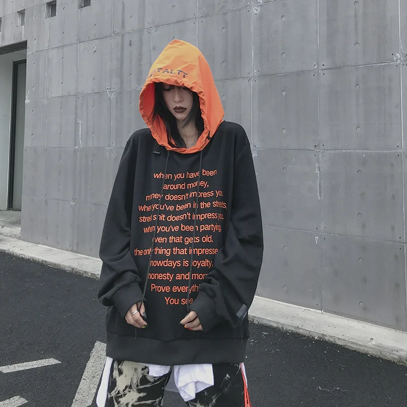 

Mens Hip Hop Color Block Hoodie 2019 Autumn Streetwear Men/Women Letter Print Long Hooded Sweatshirt By Stitching
