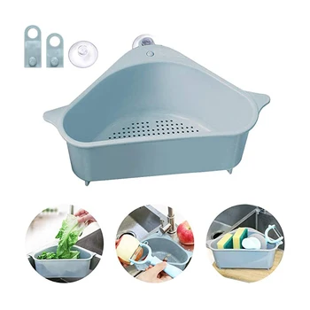 

Triangle Sink Filter Rack Multifunction Kitchen Fruit Drain Storage Baskets Suction Cup Kitchen Hanging Sponge Strainer Racks