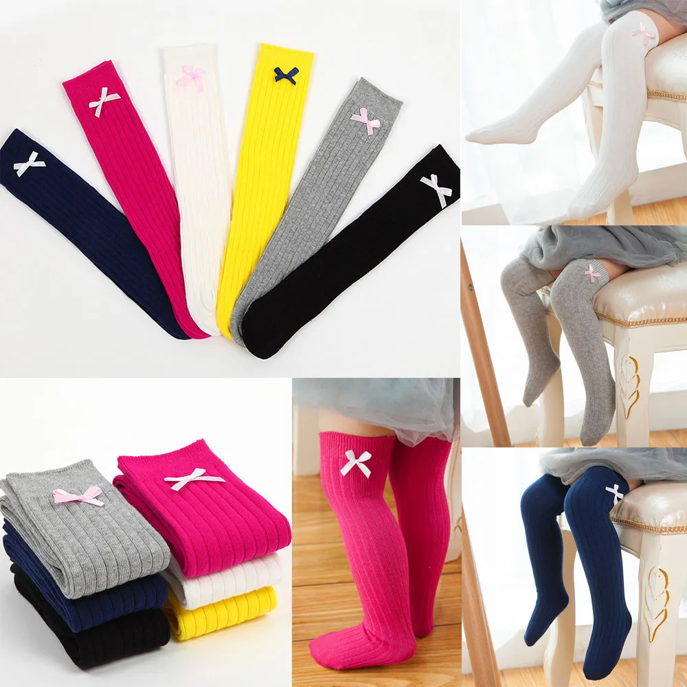 

Autumn Winter Warm Cotton Socks Kids Toddlers Baby Girls Knee High Bow Long Soft Lace Socks Kids Kniekousen Meisje