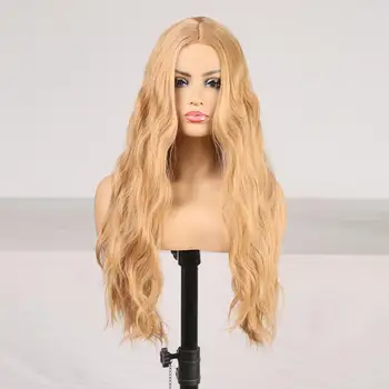 

RONGDUOYI Water Wave Heat Resistant Hair Synthetic Wig Long Ash Blonde Full Machine Made Wigs for Women Middle Part Cosplay Wig