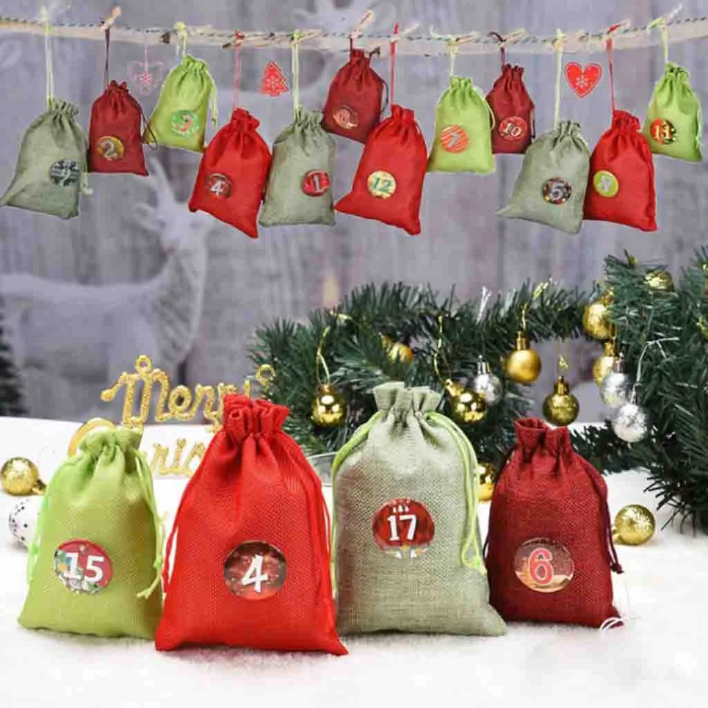 

Christmas Pattern Candy Bag 1-24 Advent Calendar Bundle Cotton Linen Gift Bag Dropshipping decoration Accessories Furniture 2020