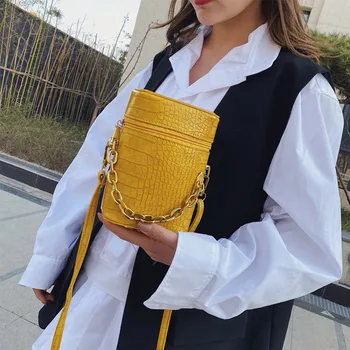 

Cylindrical PU Leather Shoulder Bag Women Casual Trendy Handbags Female Crossbody Messenger Bags Mini Fashion Chain Bags