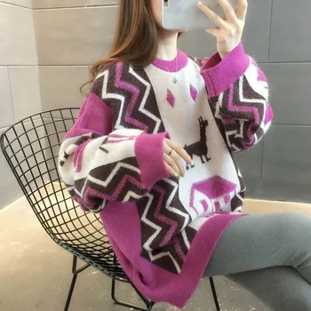 

Women Sweater pullover autumn winter plus size women fat sister Korean version loose thin lazy student top 100 kg sweater ins