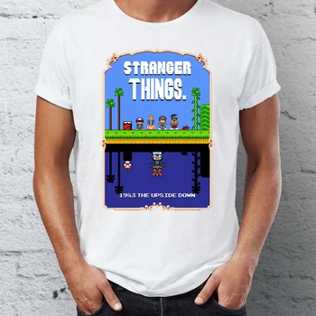 

Men's T Shirt Stranger Things Super Mario Bros Pixel Art Mashup Demogorgon Eleven Upside Down Funny Parody Badass Tee