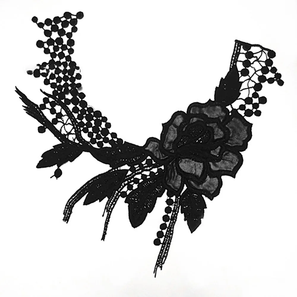 

Lychee Life Black Polyester Water Soluble Flower Lace Collar Embroidery Lace DIY Sewing Accessories For Wedding Dress